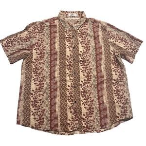 Vatpave Mens SS Button Shirt Sz XL Red Pink Floral Paisley Cotton Viscose Blend